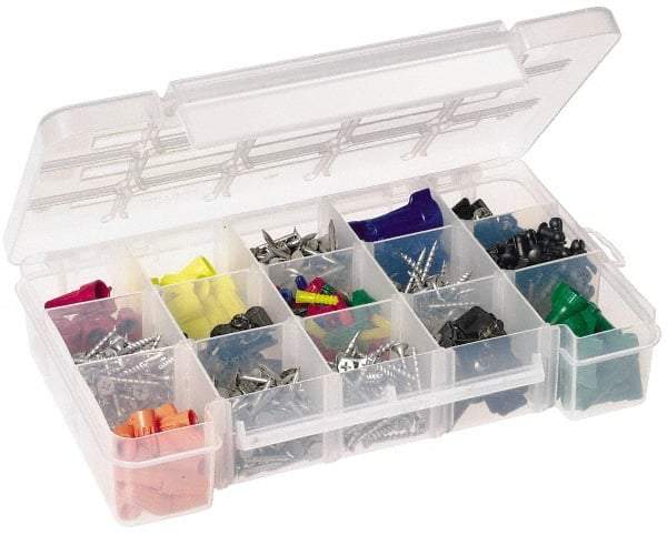Akro-Mils - 7" Wide x 11" High x 2-3/8" Deep, Small Parts Storage Case - Clarified Polypropylene Frame, 3 to 15 Compartments, 2" Wide x 2-1/8 to 10-3/16" High x 2" Deep Bin - USA Tool & Supply
