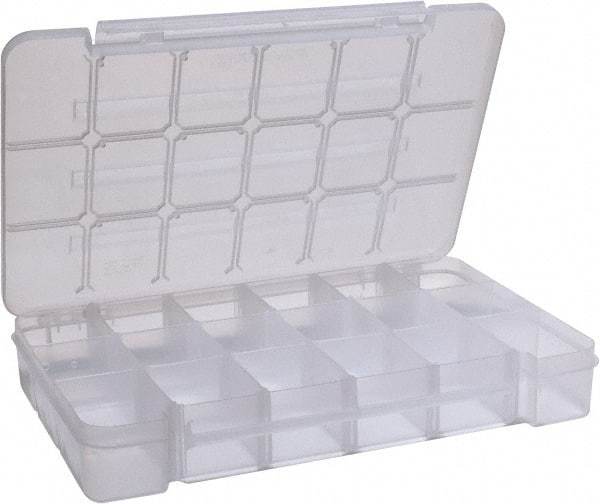 Akro-Mils - 9-1/2" Wide x 14-3/8" High x 2-1/2" Deep, Small Parts Storage Case - Clarified Polypropylene Frame, 3 to 18 Compartments, 2-7/8" Wide x 2-3/8 to 14" High x 2" Deep Bin - USA Tool & Supply