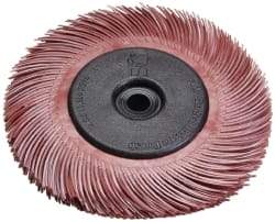 3M - 6" Diam, 7/16" Max Face Width, Plain Hole Radial Bristle Brush - 220 Grit, Very Fine Grade, 10,000 Max RPM, Red - USA Tool & Supply