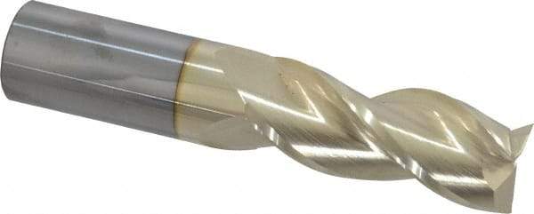 Accupro - 1", 2-1/2" LOC, 1" Shank Diam, 5" OAL, 3 Flute, Solid Carbide Square End Mill - Single End, ZrN Finish, Spiral Flute, 37° Helix, Centercutting, Right Hand Cut, Right Hand Flute - USA Tool & Supply