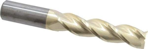 Accupro - 1", 4-1/8" LOC, 1" Shank Diam, 7" OAL, 3 Flute, Solid Carbide Square End Mill - Single End, ZrN Finish, Spiral Flute, 37° Helix, Centercutting, Right Hand Cut, Right Hand Flute - USA Tool & Supply