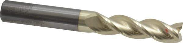 Accupro - 5/16", 1-1/8" LOC, 5/16" Shank Diam, 2-1/2" OAL, 3 Flute, Solid Carbide Square End Mill - Single End, ZrN Finish, Spiral Flute, 37° Helix, Centercutting, Right Hand Cut, Right Hand Flute - USA Tool & Supply