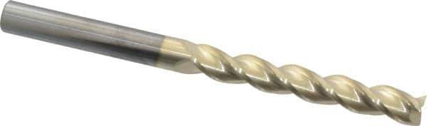 Accupro - 5/16", 2-1/8" LOC, 5/16" Shank Diam, 4" OAL, 3 Flute, Solid Carbide Square End Mill - Single End, ZrN Finish, Spiral Flute, 37° Helix, Centercutting, Right Hand Cut, Right Hand Flute - USA Tool & Supply