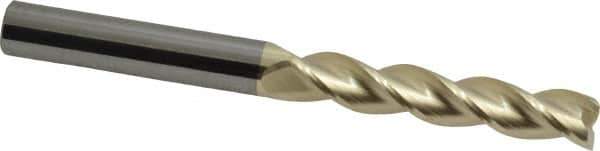 Accupro - 3/8", 2" LOC, 3/8" Shank Diam, 4" OAL, 3 Flute, Solid Carbide Square End Mill - Single End, ZrN Finish, Spiral Flute, 37° Helix, Centercutting, Right Hand Cut, Right Hand Flute - USA Tool & Supply
