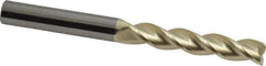 Accupro - 3/8", 2" LOC, 3/8" Shank Diam, 4" OAL, 3 Flute, Solid Carbide Square End Mill - Single End, ZrN Finish, Spiral Flute, 37° Helix, Centercutting, Right Hand Cut, Right Hand Flute - USA Tool & Supply