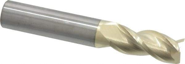 Accupro - 7/16", 1" LOC, 7/16" Shank Diam, 2-3/4" OAL, 3 Flute, Solid Carbide Square End Mill - Single End, ZrN Finish, Spiral Flute, 37° Helix, Centercutting, Right Hand Cut, Right Hand Flute - USA Tool & Supply