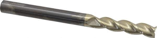 Accupro - 1/2", 2-1/4" LOC, 1/2" Shank Diam, 6" OAL, 3 Flute, Solid Carbide Square End Mill - Single End, ZrN Finish, Spiral Flute, 37° Helix, Centercutting, Right Hand Cut, Right Hand Flute - USA Tool & Supply
