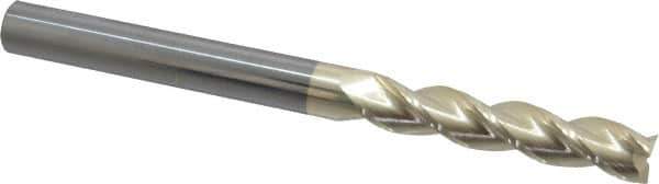 Accupro - 1/2", 2-1/2" LOC, 1/2" Shank Diam, 6" OAL, 3 Flute, Solid Carbide Square End Mill - Single End, ZrN Finish, Spiral Flute, 37° Helix, Centercutting, Right Hand Cut, Right Hand Flute - USA Tool & Supply