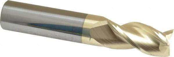 Accupro - 5/8", 1-1/4" LOC, 5/8" Shank Diam, 3-1/2" OAL, 3 Flute, Solid Carbide Square End Mill - Single End, ZrN Finish, Spiral Flute, 37° Helix, Centercutting, Right Hand Cut, Right Hand Flute - USA Tool & Supply
