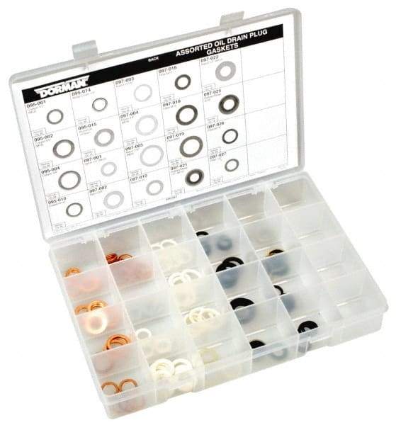 Dorman - 115 Piece, 1/2 to 7/8" Oil Drain Plug Gaskets - Copper, Aluminum, Nylon, Fiber, Rubber/Metal - USA Tool & Supply