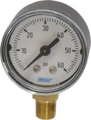 Wika - 1-1/2" Dial, 1/8 Thread, 0-60 Scale Range, Pressure Gauge - Lower Connection Mount, Accurate to 3-2-3% of Scale - USA Tool & Supply