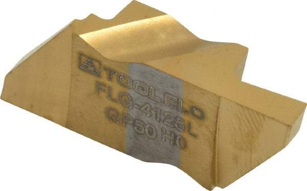 Tool-Flo - 4125FLG Grade GP50, 3.18mm Cutting Width Carbide Grooving Insert - 6.35mm Max Depth of Cut, Left Hand, 0.005 to 0.01" Corner Radius, TiN Finish - USA Tool & Supply