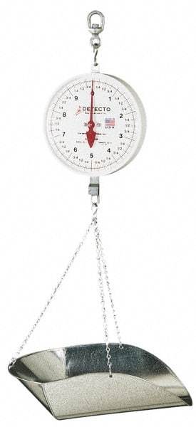 Detecto - 40 Lb. Capacity, 8 Inch Dial Hanging Scale with Galvanized Scoop - 20 Lbs. Graduation, 2 Revolutions - USA Tool & Supply