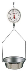 Detecto - 20 Lb. Capacity, 8 Inch Dial Hanging Scale with Stainless Steel Round Pan - 10 Lbs. Graduation, 2 Revolutions - USA Tool & Supply