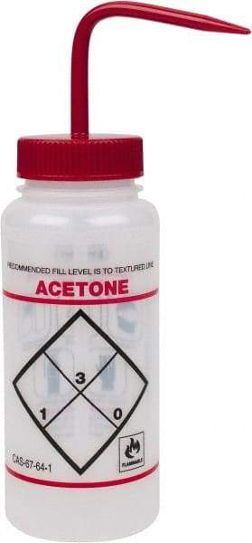 Bel-Art - 16 oz Safety Wash Bottle - Polyethylene, Red, 43mm Cap - USA Tool & Supply