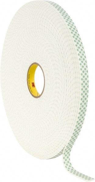 3M - 3/4" x 36 Yd Acrylic Adhesive Double Sided Tape - 1/8" Thick, Off-White, Urethane Foam Liner, Continuous Roll, Series 4008 - USA Tool & Supply