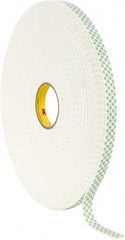 3M - 3/4" x 36 Yd Acrylic Adhesive Double Sided Tape - 1/8" Thick, Off-White, Urethane Foam Liner, Continuous Roll, Series 4008 - USA Tool & Supply