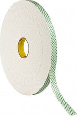 3M - 1" x 36 Yd Acrylic Adhesive Double Sided Tape - 1/8" Thick, Off-White, Urethane Foam Liner, Continuous Roll, Series 4008 - USA Tool & Supply
