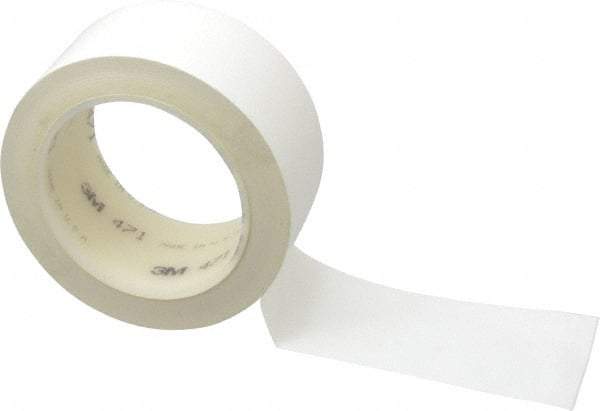 3M - White Solid Color Vinyl Tape - 2" Wide x 108' Long x 5.2 mil Thick, General Traffic - USA Tool & Supply