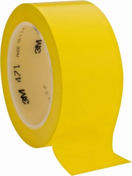 3M - Yellow Solid Color Vinyl Tape - 2" Wide x 108' Long x 5.2 mil Thick, General Traffic - USA Tool & Supply