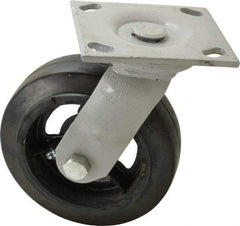Fairbanks - 6" Diam x 2" Wide, Mold-On Rubber Swivel Caster - 675 Lb Capacity, Top Plate Mount, 4" x 4-1/2" Plate, Delrin Bearing - USA Tool & Supply