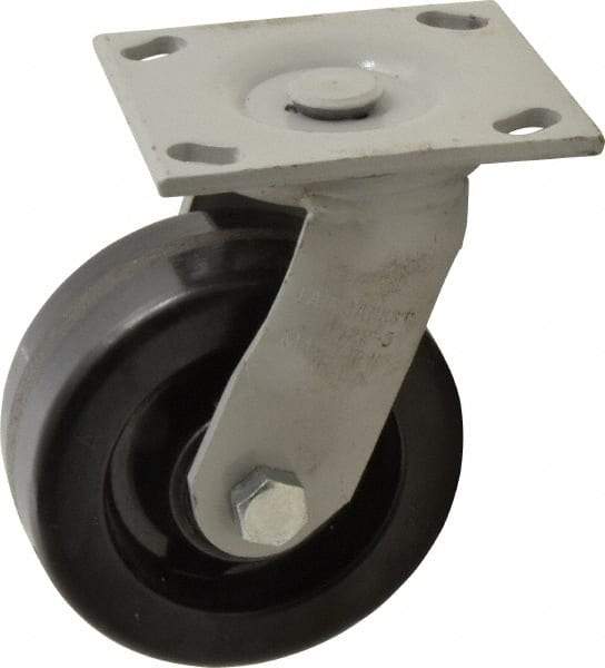 Fairbanks - 5" Diam x 2" Wide, Phenolic Swivel Caster - 1,000 Lb Capacity, Top Plate Mount, 4" x 4-1/2" Plate, Plain Bearing - USA Tool & Supply
