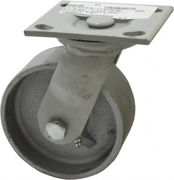 Fairbanks - 5" Diam x 2" Wide, Semi-Steel Swivel Caster - 1,000 Lb Capacity, Top Plate Mount, 4" x 4-1/2" Plate, Plain Bearing - USA Tool & Supply