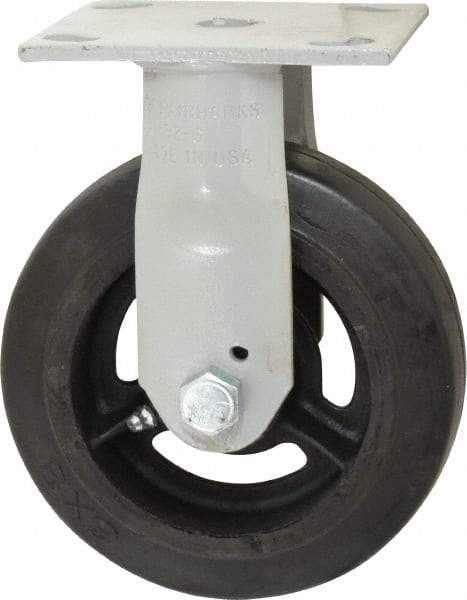 Fairbanks - 6" Diam x 2" Wide, Mold-On Rubber Rigid Caster - 675 Lb Capacity, Top Plate Mount, 4" x 4-1/2" Plate, Delrin Bearing - USA Tool & Supply