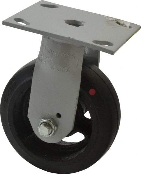 Fairbanks - 5" Diam x 2" Wide, Mold-On Rubber Rigid Caster - 675 Lb Capacity, Top Plate Mount, 4" x 4-1/2" Plate, Delrin Bearing - USA Tool & Supply