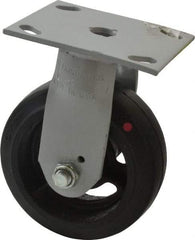 Fairbanks - 5" Diam x 2" Wide, Mold-On Rubber Rigid Caster - 675 Lb Capacity, Top Plate Mount, 4" x 4-1/2" Plate, Delrin Bearing - USA Tool & Supply