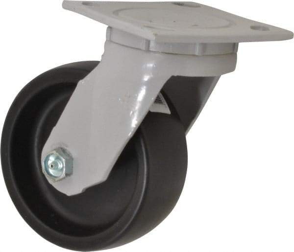 Fairbanks - 5" Diam x 2" Wide x 6-1/2" OAH Top Plate Mount Swivel Caster - Polyolefin, 550 Lb Capacity, Plain Bearing, 4 x 4-1/2" Plate - USA Tool & Supply