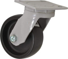 Fairbanks - 5" Diam x 2" Wide x 6-1/2" OAH Top Plate Mount Swivel Caster - Polyolefin, 550 Lb Capacity, Plain Bearing, 4 x 4-1/2" Plate - USA Tool & Supply