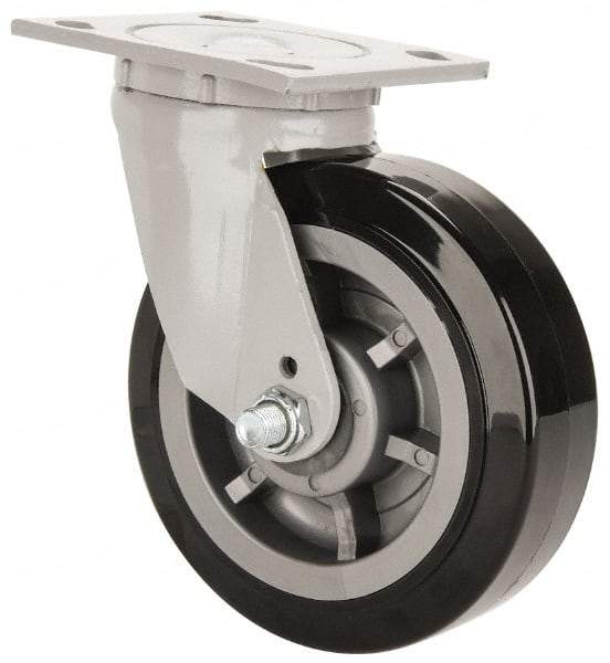 Fairbanks - 6" Diam x 2" Wide x 7-1/4" OAH Top Plate Mount Swivel Caster - Polyurethane, 750 Lb Capacity, Roller Bearing, 4 x 4-1/2" Plate - USA Tool & Supply