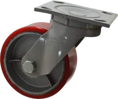 Fairbanks - 5" Diam x 2" Wide x 6-1/2" OAH Top Plate Mount Swivel Caster - Polyurethane, 700 Lb Capacity, Roller Bearing, 4 x 4-1/2" Plate - USA Tool & Supply