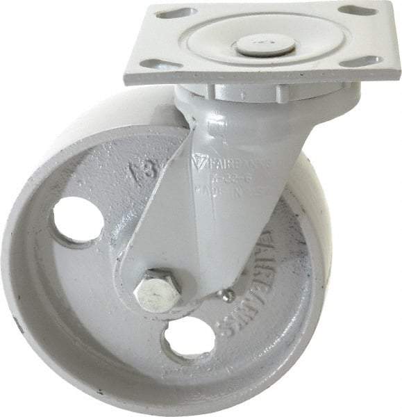 Fairbanks - 6" Diam x 2" Wide x 7-1/4" OAH Top Plate Mount Swivel Caster - Semi-Steel, 1,200 Lb Capacity, Plain Bearing, 4 x 4-1/2" Plate - USA Tool & Supply