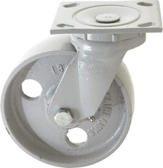 Fairbanks - 6" Diam x 2" Wide x 7-1/4" OAH Top Plate Mount Swivel Caster - Semi-Steel, 1,200 Lb Capacity, Plain Bearing, 4 x 4-1/2" Plate - USA Tool & Supply