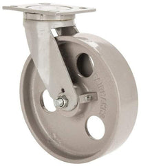 Fairbanks - 8" Diam x 2" Wide x 9-1/2" OAH Top Plate Mount Swivel Caster - Semi-Steel, 1,200 Lb Capacity, Roller Bearing, 4 x 4-1/2" Plate - USA Tool & Supply
