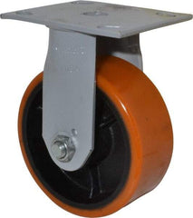 Fairbanks - 5" Diam x 2" Wide x 6-1/2" OAH Top Plate Mount Rigid Caster - Polyurethane, 700 Lb Capacity, Roller Bearing, 4 x 4-1/2" Plate - USA Tool & Supply