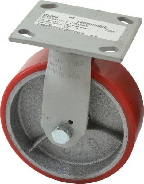 Fairbanks - 6" Diam x 2" Wide x 7-1/4" OAH Top Plate Mount Rigid Caster - Polyurethane, 1,000 Lb Capacity, Roller Bearing, 4 x 4-1/2" Plate - USA Tool & Supply