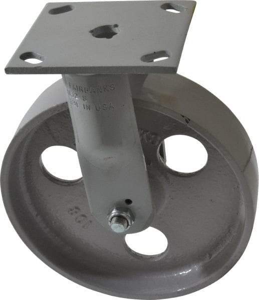 Fairbanks - 8" Diam x 2" Wide x 9-1/2" OAH Top Plate Mount Rigid Caster - Semi-Steel, 1,200 Lb Capacity, Roller Bearing, 4 x 4-1/2" Plate - USA Tool & Supply