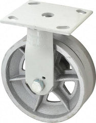 Fairbanks - 6" Diam x 2" Wide, V Groove Metal Rigid Caster - 1,200 Lb Capacity, Top Plate Mount, 4" x 4-1/2" Plate, Roller Bearing - USA Tool & Supply