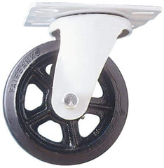 Fairbanks - 10" Diam x 2-1/2" Wide x 11-3/4" OAH Top Plate Mount Swivel Caster - Rubber, 1,500 Lb Capacity, Roller Bearing, 5-1/2 x 8-1/4" Plate - USA Tool & Supply