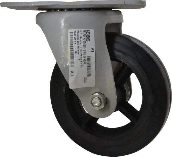 Fairbanks - 8" Diam x 2" Wide x 9-3/4" OAH Top Plate Mount Swivel Caster - Rubber, 1,000 Lb Capacity, Roller Bearing, 5-1/2 x 8-1/4" Plate - USA Tool & Supply