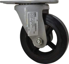 Fairbanks - 8" Diam x 2" Wide x 9-3/4" OAH Top Plate Mount Swivel Caster - Rubber, 1,000 Lb Capacity, Roller Bearing, 5-1/2 x 8-1/4" Plate - USA Tool & Supply