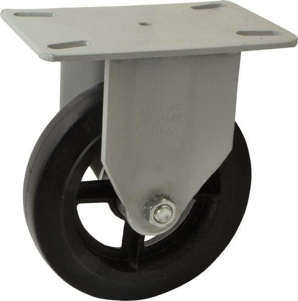 Fairbanks - 8" Diam x 2" Wide x 9-3/4" OAH Top Plate Mount Rigid Caster - Rubber, 1,000 Lb Capacity, Roller Bearing, 5-1/2 x 8-1/4" Plate - USA Tool & Supply