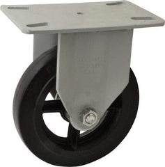 Fairbanks - 8" Diam x 2" Wide x 9-3/4" OAH Top Plate Mount Rigid Caster - Rubber, 1,000 Lb Capacity, Roller Bearing, 5-1/2 x 8-1/4" Plate - USA Tool & Supply