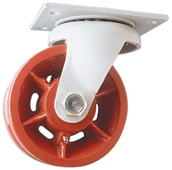 Fairbanks - 8" Diam x 2-1/2" Wide x 10" OAH Top Plate Mount Swivel Caster - Ductile Iron, 2,500 Lb Capacity, Roller Bearing, 5 x 6-1/2" Plate - USA Tool & Supply