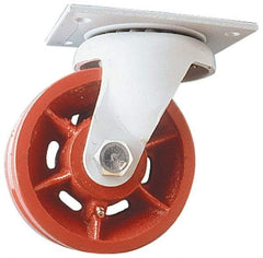 Fairbanks - 8" Diam x 2-1/2" Wide x 10" OAH Top Plate Mount Swivel Caster - Ductile Iron, 2,500 Lb Capacity, Roller Bearing, 5 x 6-1/2" Plate - USA Tool & Supply
