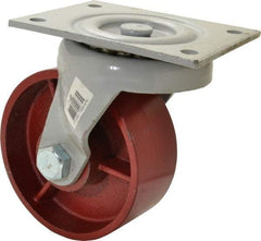 Fairbanks - 6" Diam x 2-1/2" Wide x 7-3/4" OAH Top Plate Mount Swivel Caster - Ductile Iron, 2,500 Lb Capacity, Roller Bearing, 5 x 6-1/2" Plate - USA Tool & Supply