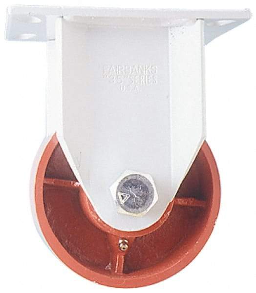 Fairbanks - 8" Diam x 2-1/2" Wide x 10" OAH Top Plate Mount Rigid Caster - Ductile Iron, 2,500 Lb Capacity, Roller Bearing, 5 x 6-1/2" Plate - USA Tool & Supply